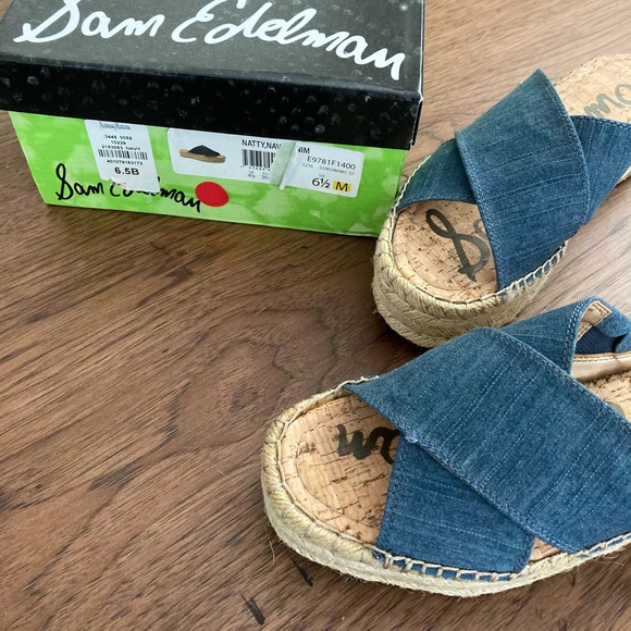 Sam Edelman, denim espadrilles slides.Rare style 6.5 Brand NIB - Picture 9 of 10